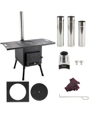 Portable Wood Stove with Top Warming Platform for Camping Cooking & Outdoor Heating