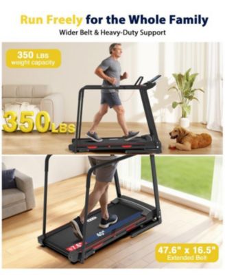 Senior Treadmill with Long Handrails, 350 lbs Capacity Walking Treadmill for Seniors, Foldable Treadmill with Incline
