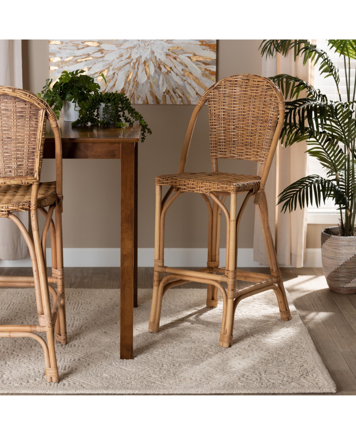 Furniture Neola 22" Rattan Bohemian Bar Stool