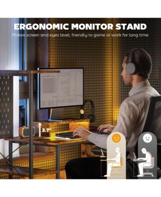 56" Computer Desk with LED Lights, Home Office Desk,