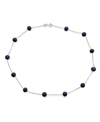 Tin Cup Freshwater Cultured Pearl Necklace & Bracelet Jewelry Set Sterling Silver 7MM