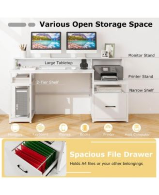 66" Computer Workstation with Monitor Stand CPU Stand Printer Shelf & File Drawer