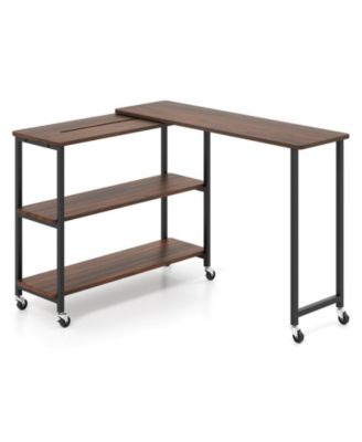 360° Rotation Mobile Laptop Table with 2-Tier Storage Shelves & 6 Universal Wheels