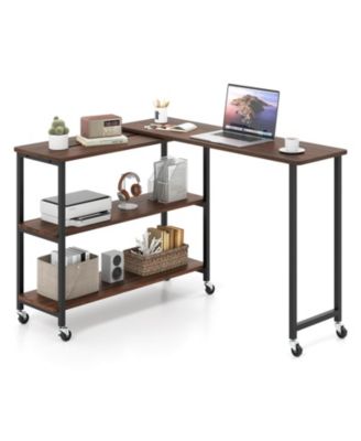 360° Rotation Mobile Laptop Table with 2-Tier Storage Shelves & 6 Universal Wheels