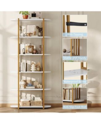 6-Tier Wooden Bookshelf, 71" Industrial Tall Bookcase with Metal Frame
