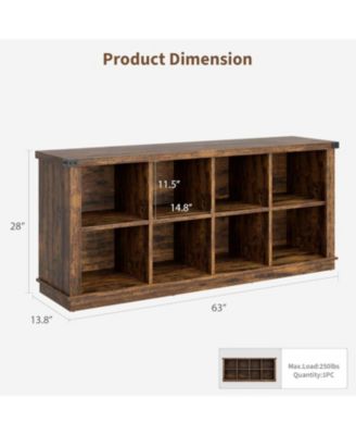 8 Cube Storage Organizer Bookshelf, 62" Long 3-Tier Farmhouse Bookcase, Wood Storage Shelf for Entryway or Living Room