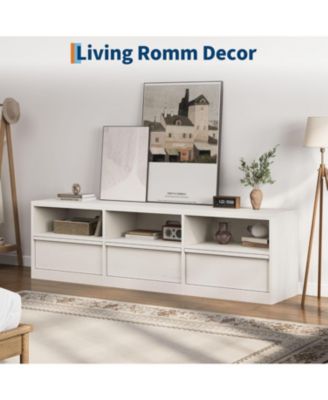 70" TV Stand for TVs up to 85", Mid Century Modern Entertainment Center with Drawer, Open Shelves & Cable Management