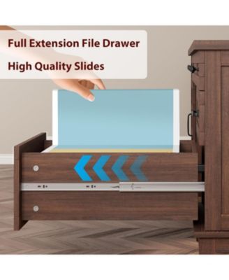 60" Farmhouse Executive Desk with File Drawers, Charging Station, Cabinet Storage, Home Office Computer Writing Desk