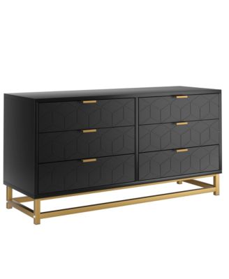 6 Drawer Dresser with Wide Storage, Wood Chest Organizer with Metal Legs, Modern Dresser for Bedroom, Living Room