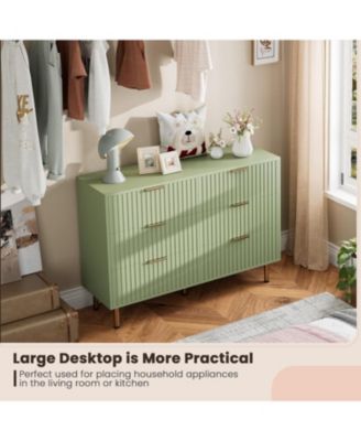 Fluted 6 Drawer Dresser, Modern Wide Chest with Deep Drawers, Wooden Storage Organizer for Living Room, Hallway, Kids Room