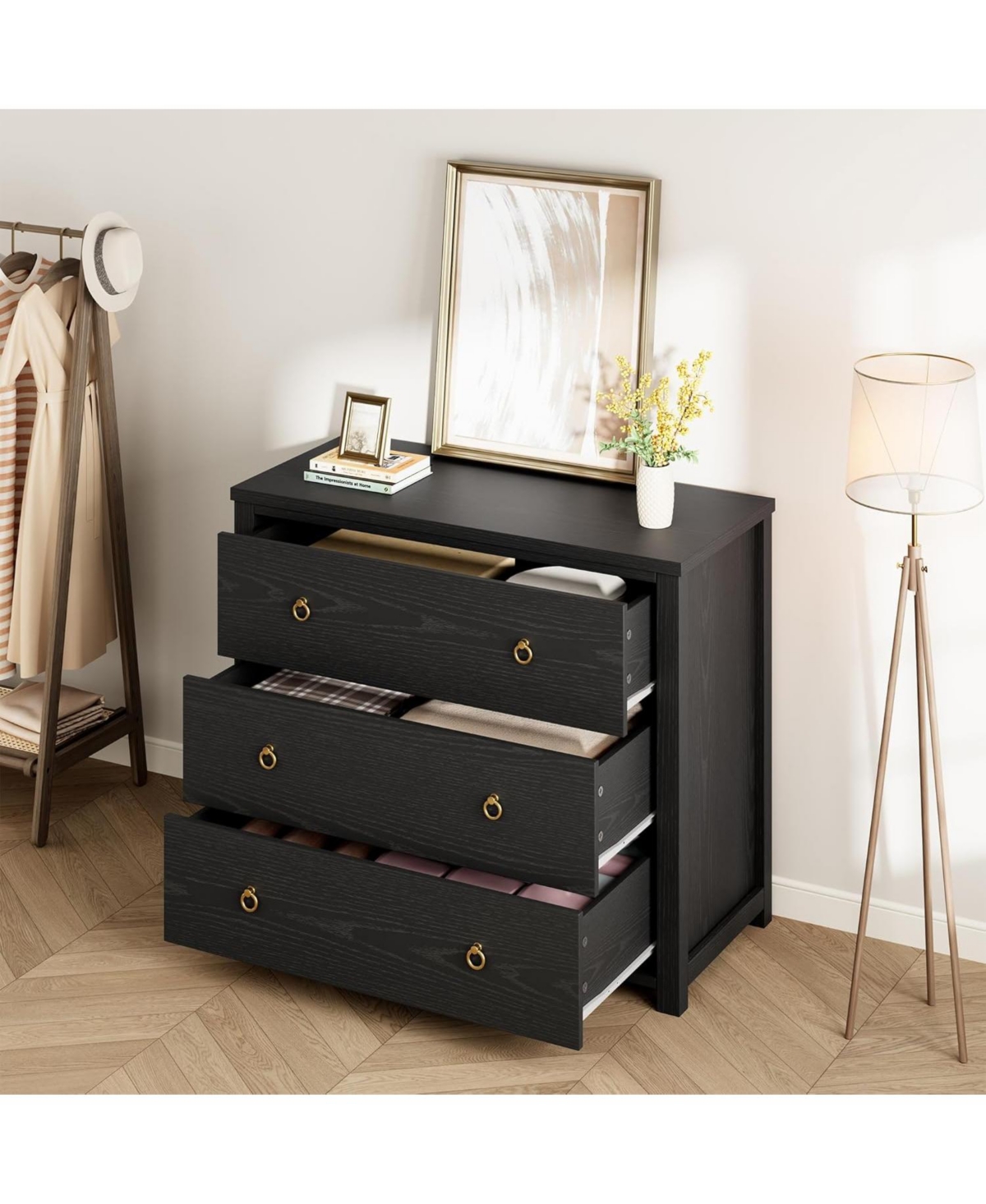 Gaomon 31.5 Inch Wide Wooden Chest of Dresser with 3 Drawers and Large Clothes Storage Space For Nursery Living Room Hallway and Bedroom
