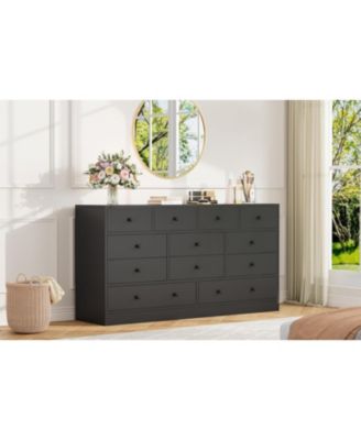 12 Drawer Dresser with Power Outlet, 61 Inch Wide Wood Chest of Drawers