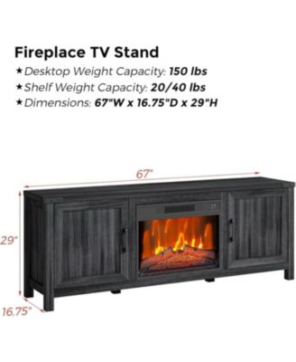 67" Fireplace TV Stand with 23" Insert, 3 Brightness Levels, Remote & Timer, Media Console