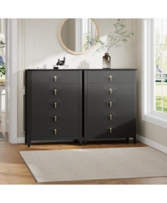 Fluted Dresser for Bedroom 43" Tall, 5-Drawer Modern Wood Chest, Space-Saving Storage Cabinet for Living Room, Hallway, or Entryway