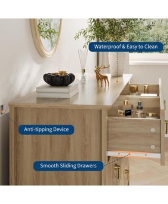 54" Wide Fluted 6-Drawer Modern Wood Dresser for Bedroom with Large Storage Organizer Cabinet