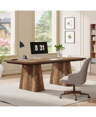 63-Inch Executive Desk, Large Office Computer Desk with Double Pedestal, Modern Simple Workstations