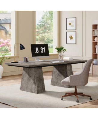63-Inch Executive Desk, Large Office Computer Desk with Double Pedestal, Modern Simple Workstations