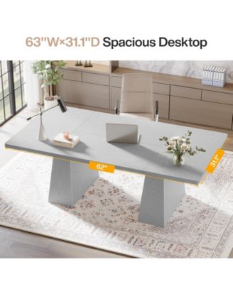 63-Inch Executive Desk, Large Office Computer Desk with Double Pedestal, Modern Simple Workstations