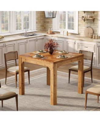 31.5" Square Farmhouse Dining Table, Solid Wood Rustic Kitchen Table with 3D Textured Tabletop, Brown