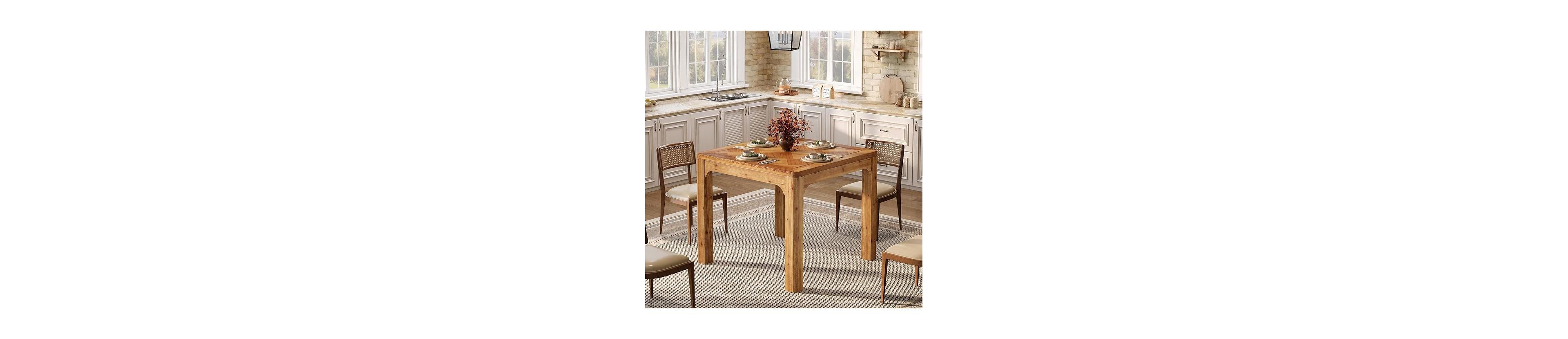 Tribesigns 31.5" Square Farmhouse Dining Table, Solid Wood Rustic Kitchen Table with 3D Textured Tabletop, Brown