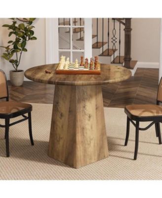 31.5-Inch Round Dining Room Table for 2-4, Farmhouse Small Kitchen Dinner Table, Rustic Brown