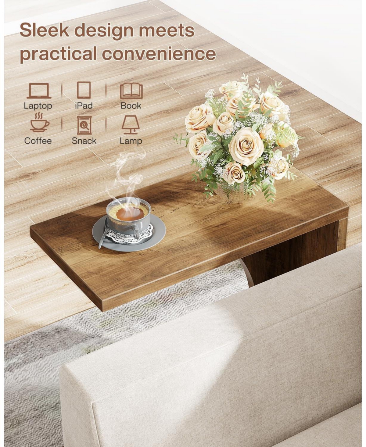 Tribesigns C-Shaped End Table for Couch, Sofa Side Table, Living Room, Bedroom (1, Rustic Brown)