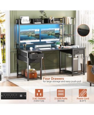 Aheaplus 47-55 inch Computer Desk with with 3 Drawers and Storage Shelves