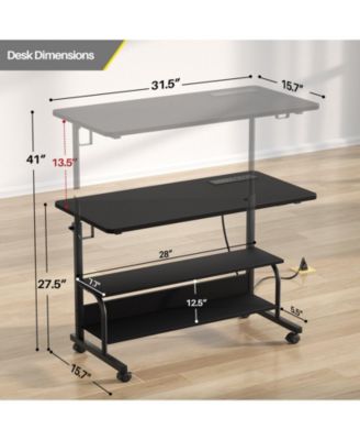 Small Height Adjustable Standing Desk with Power Outlets and Shelves, Max Height 41 Inches