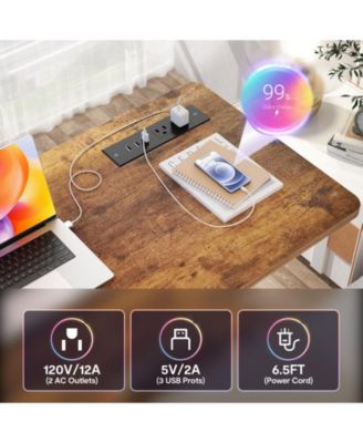 Small Height Adjustable Standing Desk with Power Outlets and Shelves, Max Height 41 Inches