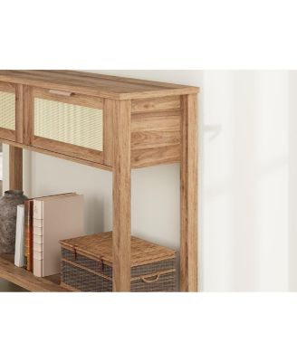 Console Table with 2 Drawers Rattan Entryway Table with Storage Boho Sofa Table for Living Room Hallway or Foyer Home Furniture