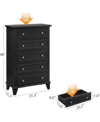 5-Drawer 48" Wood Chest with Deep Drawers, Modern Storage Organizer Tall Bedroom Dresser