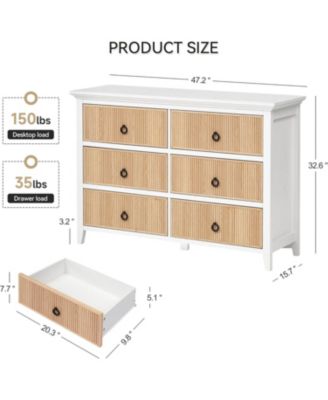 6-Drawer Modern Dresser with Fluted Panel Design, Wide Chest with Deep Storage Drawers and TV Stand Function, Ideal for Bedroom, Natural White