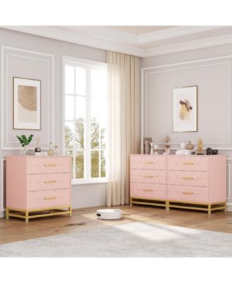 3-Drawer Bedroom Dresser, Modern Wide Drawer Chest with Metal Handles, Wooden Storage Organizer for Bedroom