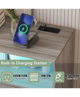 8-Drawer Bedroom Dresser with Charging Station & LED Lights, Modern Wide Wooden Chest for Bedroom Living Room Hallway Entryway