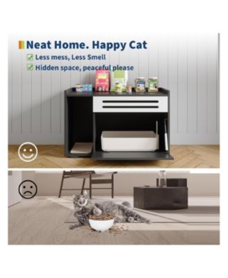Modern Litter Box Enclosure Cabinet, Concealed Litter Box with Vent Door/Left Side Storage Drawer