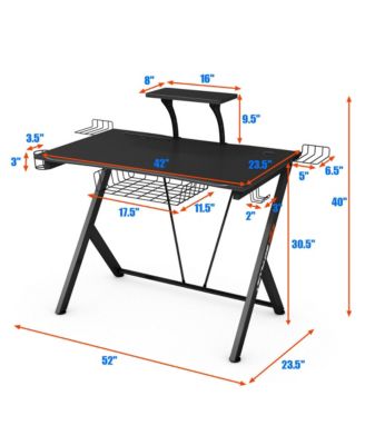 Gaming Desk Computer Desk PC Table Workstation with Headphone Hook & Cup Holder