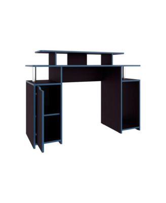 Arimo Black Gaming Desk with Monitor Riser and Storage Solutions Ergonomic Office Desk for Multiple Monitor Setups and Gaming Accessories