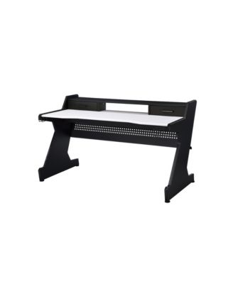 Black and White 2 Drawer Gaming Desk with 59Inch Wide Surface and Storage Compartments for Indoor and Outdoor Gaming Stations