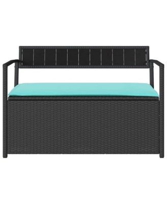 Patio Storage Bench with Cushion Black Poly Rattan