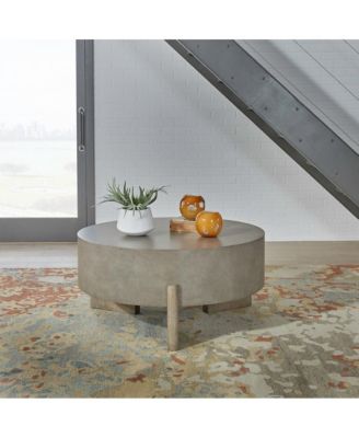 Affinity Round Cocktail Table for Living Room - Dusty Taupe Faux Concrete Tops