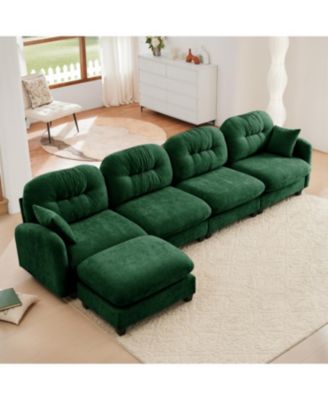 Modular L-Shaped Chenille Couch with Ottoman