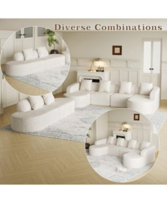 L-shaped curved modular sofa, modern lychee-textured polyester fabric, curved backrest