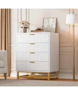 Modern 4-Drawer Dresser with Gold Metal Legs & Handles, Wide Wood Storage Chest for Bedroom, Living Room & Hallway