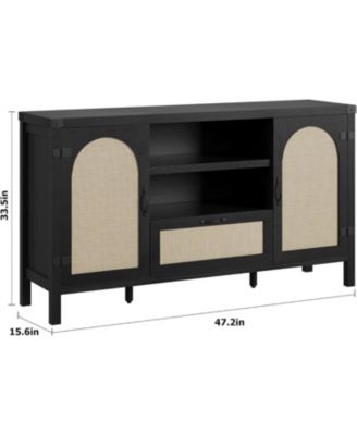 47.2" Rattan Buffet Cabinet with Storage, Boho Farmhouse Sideboard with Adjustable Shelves, Drawer, Doors, Kitchen Coffee Bar Cabinet