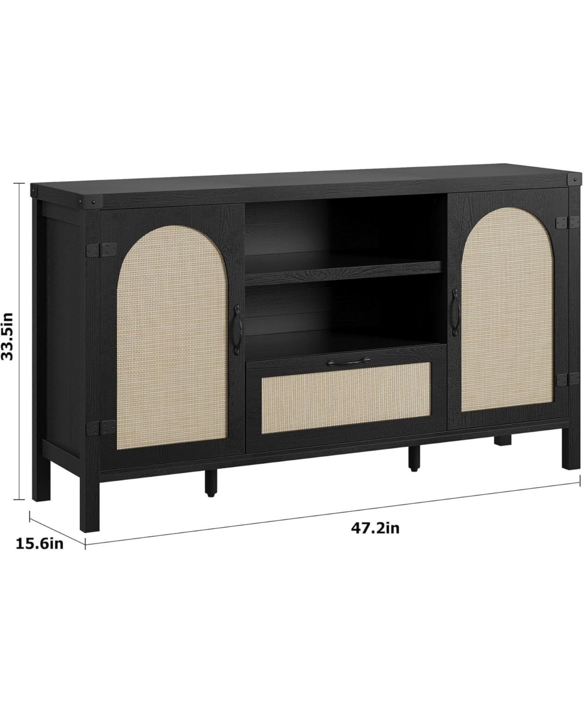 Gaomon 47.2" Rattan Buffet Cabinet with Storage, Boho Farmhouse Sideboard with Adjustable Shelves, Drawer, Doors, Kitchen Coffee Bar Cabinet