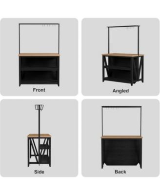 Wooden Kitchen Island with Power Outlet & LED Lights, 47" Kitchen Island Table with Storage, 3-Tier Bakers Rack, Coffee Bar Table with Hooks