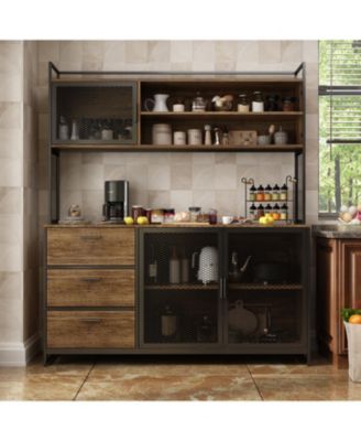 Brown Buffet Sideboard Cabinet with Metal Mesh Doors, 3-Drawers