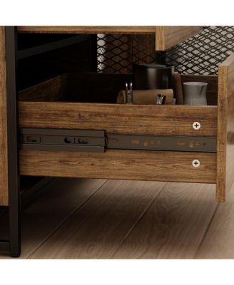 Brown Buffet Sideboard Cabinet with Metal Mesh Doors, 3-Drawers