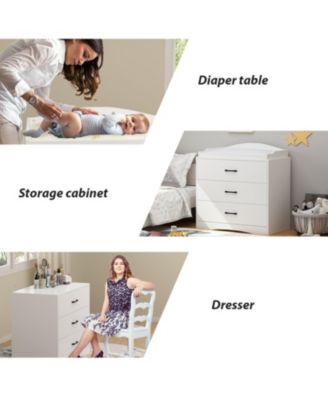 Multi-purpose changing table with three drawers, baby changing station with changing table top and drawers