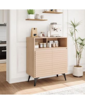 Fluted Storage Cabinet with Metal Legs, Mid Century Modern Sideboard, Buffet Credenza for Living Room or Entryway